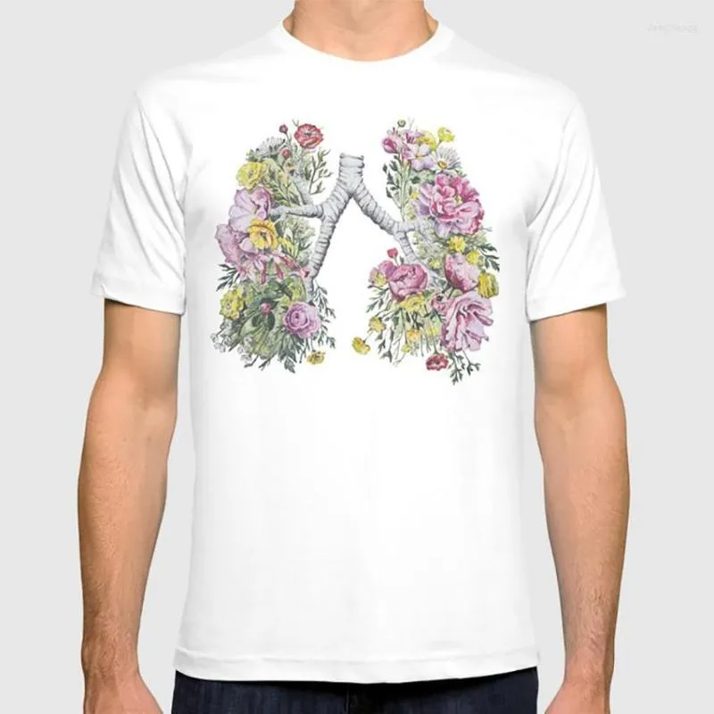 メンズTシャツ花柄の解剖学肺シャツ自然floralize呼吸癒し肺がん嚢胞性線維症臓器