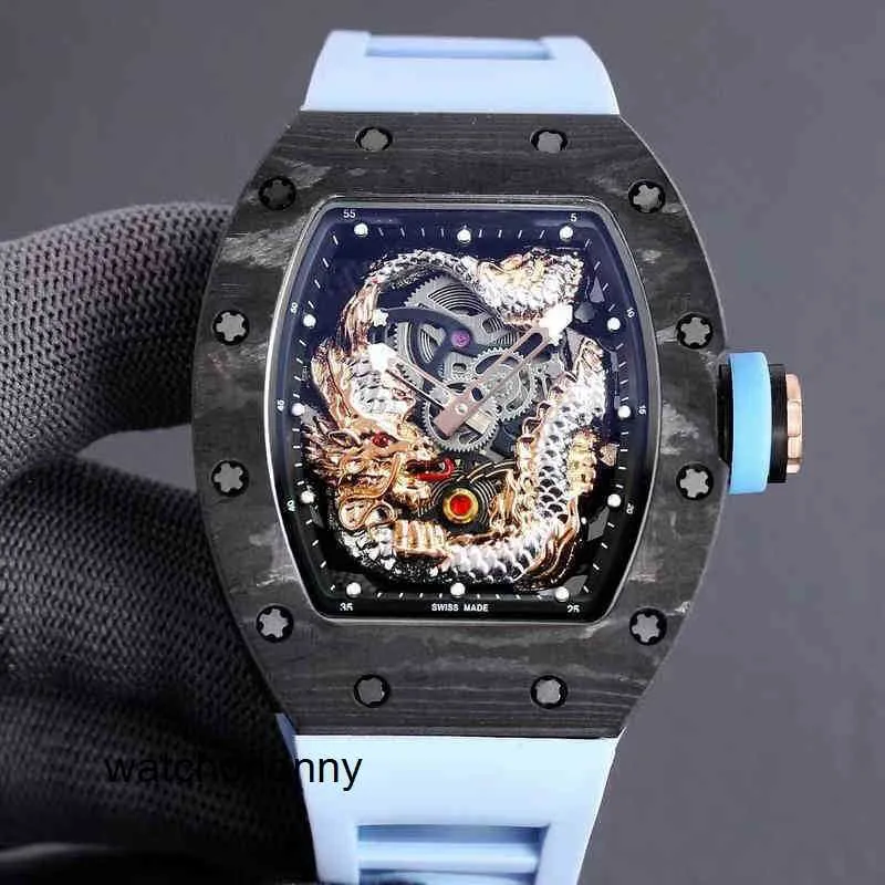 Horloge Machiner Leisure Automatische Richa 57 03 Zwart Koolstofvezel Tape Millers Es Heren Pols Klok Gmt Reloj Hoge Kwaliteit