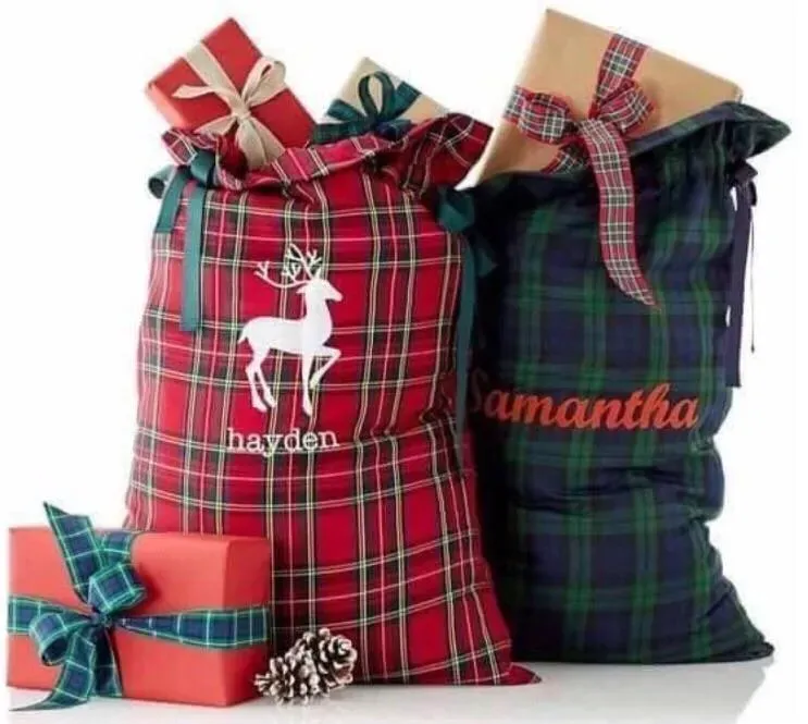 new style plaid santa sack Christmas santa sacks for kids candy gift bag canvas santa sack plaid style X-mas gift sack FY4934 bb0424