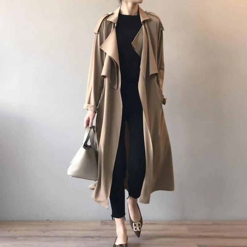 Women's Trench Coats 2023 Arrival Women Spring Khaki Black Casual Fashion Long Outwear Jacket Coat Elegant Loose