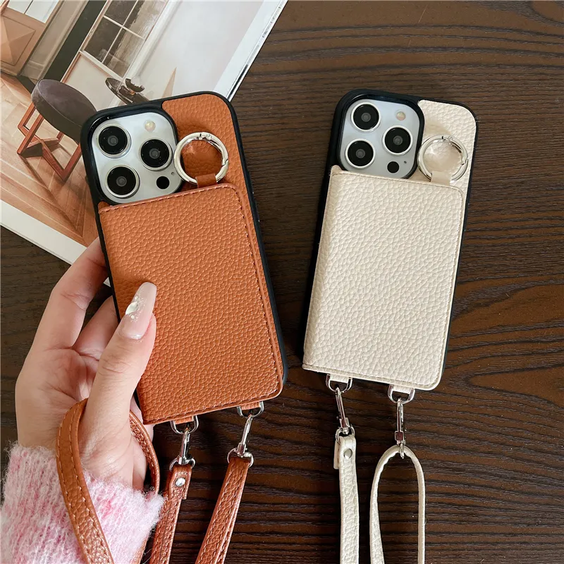 Luxury Shoulder Litchi Pattern Zipper Phone Case for iPhone 15 Plus 14 13 12 11 Pro Max XR XS Multiple Card Slots Lychee Print Leather Wallet Chain Kickstand Back Cover