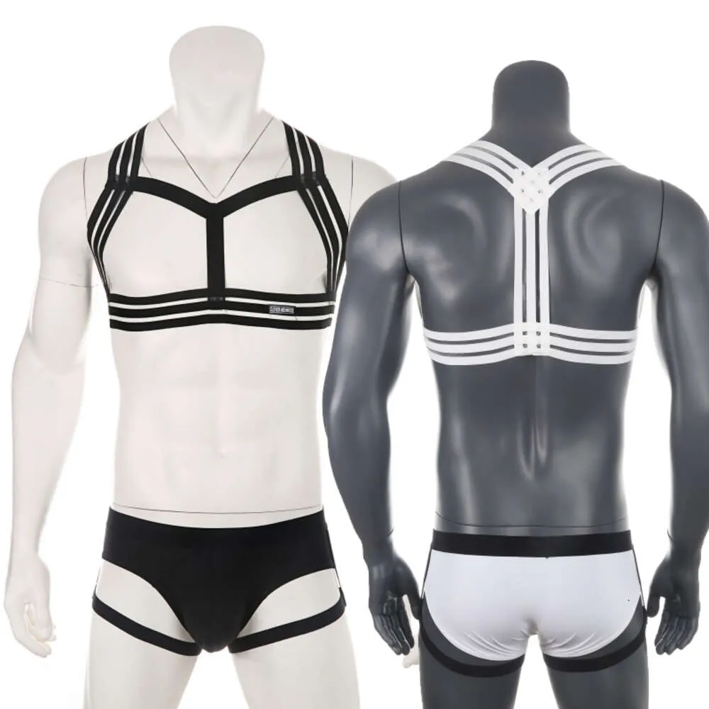 Herren Sexy Club-Nachtwäsche, erotisches Hals-Körpergeschirr, Flirt-Fetisch-Kostüm, Wetlook, ausgehöhltes Neckholder-Set mit Beinriemen, Slip-Set