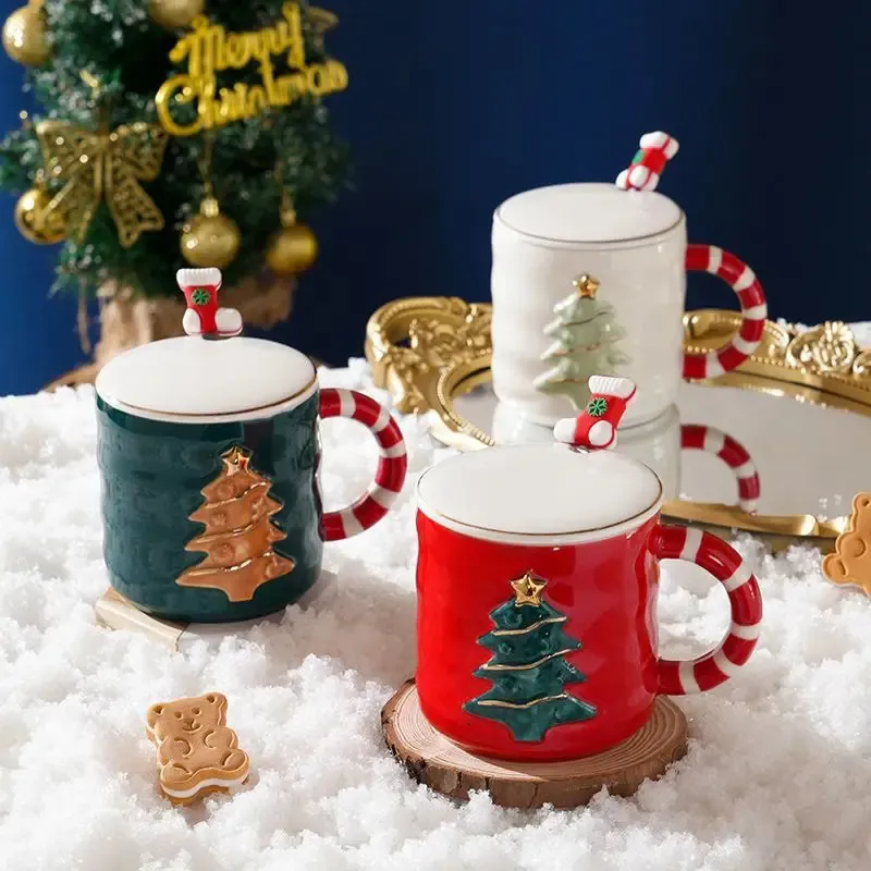 Tasse Père Noel Tasse Noel, Tasse De Noel En Forme Sapin Noel Avec Couvercle Et Cuillère Pour Parents,Enfants Tasse Pere Noel
