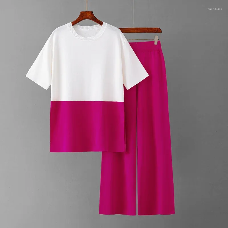 Frauen Zweiteilige Hosen Übergroßen Anzug Candy Farbe Frauen Sommer T-shirt Trainingsanzüge Mode Designer Breite Bein Anzüge Femme 2/stück Sets