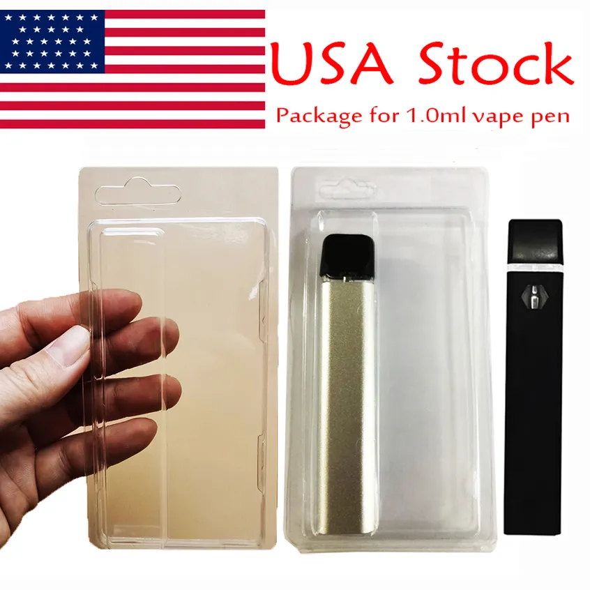 VS voorraadverpakking Blisterverpakkingen 1 ml wegwerp vape-pen Doorzichtige PVC-hanger Verdamperpakket Plastic ClamShell-doos E-sigaretten Aangepaste logo-kaarten 800 stuks doos
