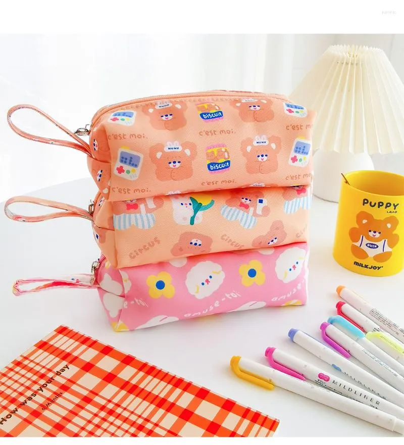 Little Net Yarn Pencil Case Femme Dessin Animé Étudiant Japonais Ins Style Ours