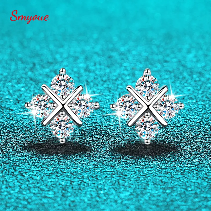 Dangle Chandelier Smyoue 0.8cttw Full Studs Boucles d'oreilles pour femmes Mariage Sparkling Classic Cross Boucles d'oreilles 100% S925 Plaqué Argent Platine 230422