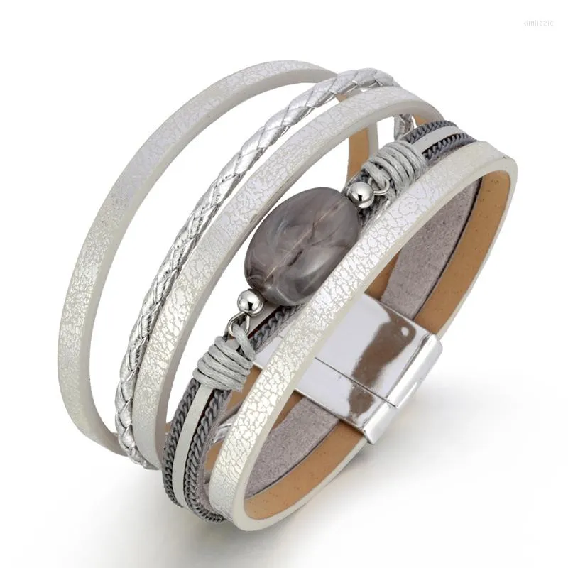 Charm Armbänder Frauen Bohemian Boho Vintage Leder Naturstein Mehrschichtige Stränge gewebte handgemachte Wrap Herz Armreif