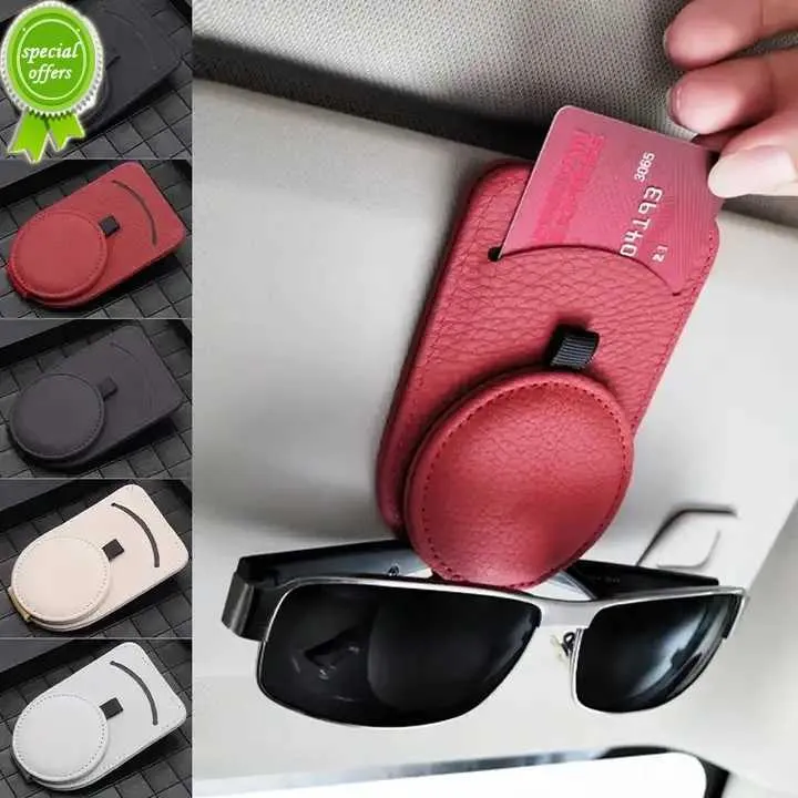 Multifonction en cuir voiture pare-soleil lunettes Clip carte porte-billets montage Portable étui à lunettes Auto intérieur accessoires