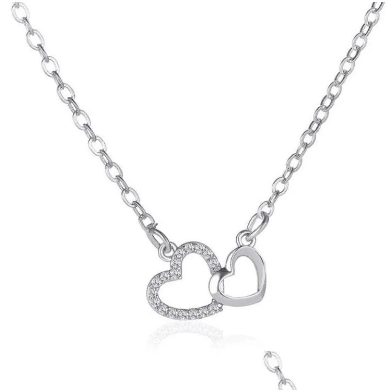 Hanger Kettingen Dubbel Hart Hanger Ketting Witte Diamant Liefde Kettingen Voor Vrouwen Mode-sieraden Cadeau Drop Levering Sieraden Hals Dhwzb