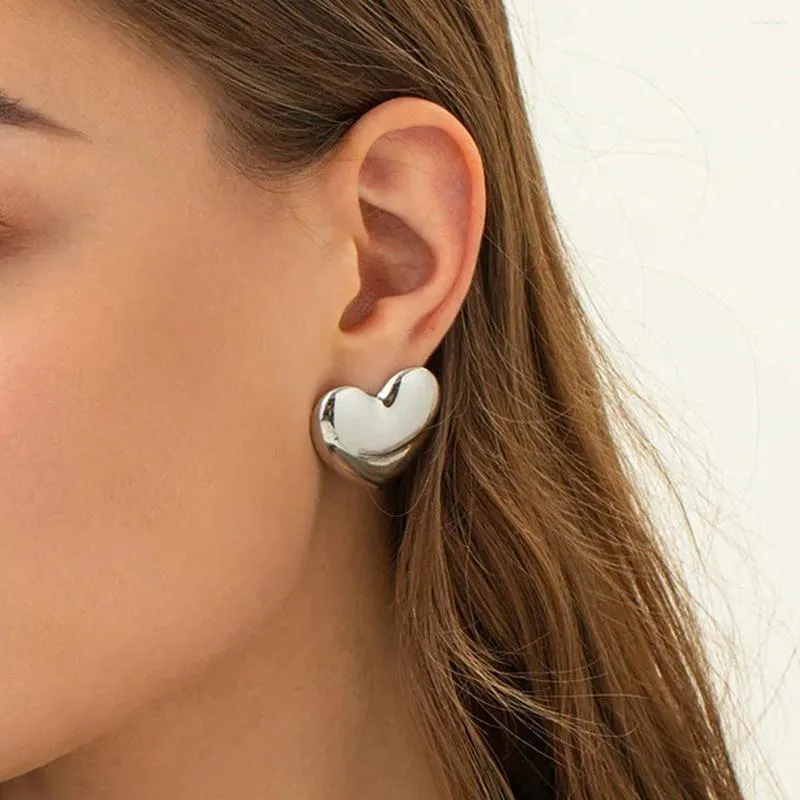 Stud Earrings Minimalist Women Polished Chunky Heart Stainless Steel Waterproof Wedding Accessories Daily Jewelry Bijoux Aretes