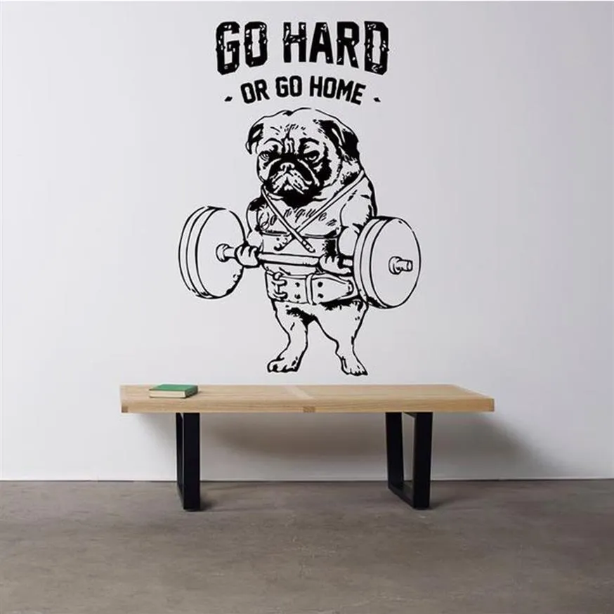 Go Hard Or Go Home Vinyl Sticker Gym Sport Training Mural French Dog Crossfit Fitness Club Decal Art A743 210308241e