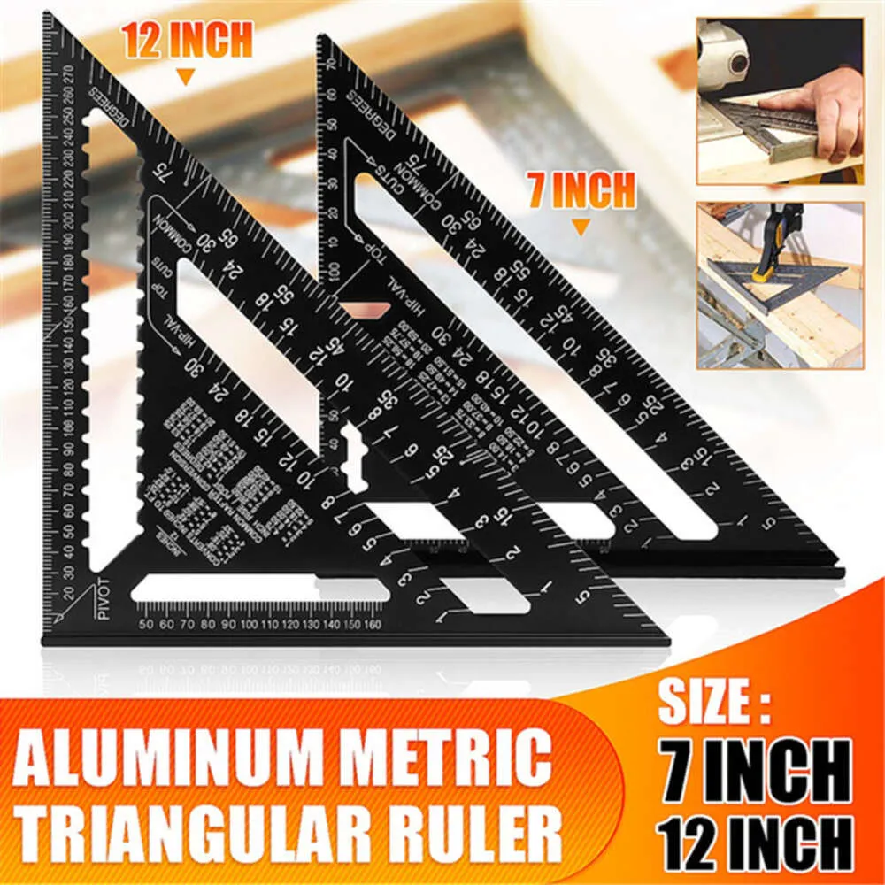 Nuovo righello triangolare in lega di alluminio Doppia scala Mitra Framing Righello di misurazione per falegname Strumenti per la lavorazione del legno Goniometro quadrato