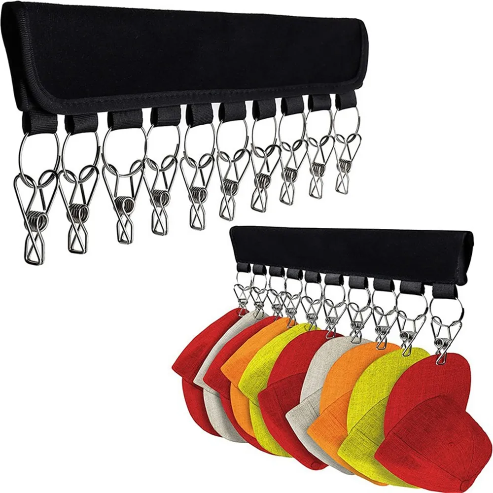 Hutablage für Baseballmützen, 10 Edelstahl-Clips, Hut-Organizer-Halter für Kleiderbügel, Raum, Schrank, Display XBJK2304