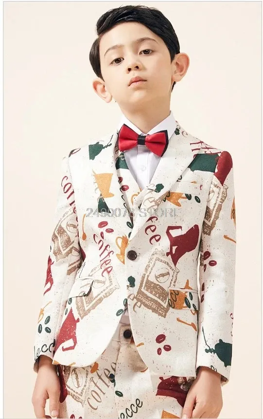 Suits Prince Kids Jacket Vest Pants 3Pcs Dress Flower Boys Luxurious Wedding Suit Children Piano Performance Party Costume 3 14Y 231123