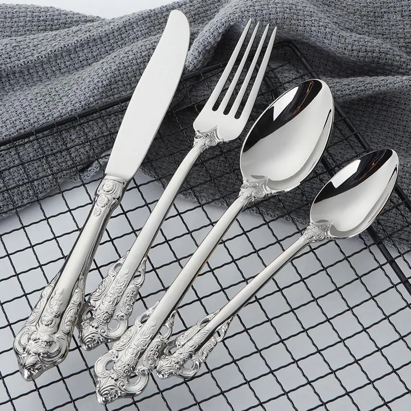 Ensembles de vaisselle 24 pièces ensemble de couverts en argent de luxe 18/10 acier inoxydable Style classique européen argenterie dîner fourchette couteau vaisselle