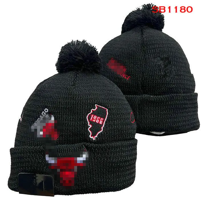 Mode- Chicago''Bulls''Beanie Chapeaux tricotés Équipes sportives Baseball Football Basketball Bonnets Casquettes Femmes Hommes Pom Mode Hiver Top Caps Sport Knit Hats a11