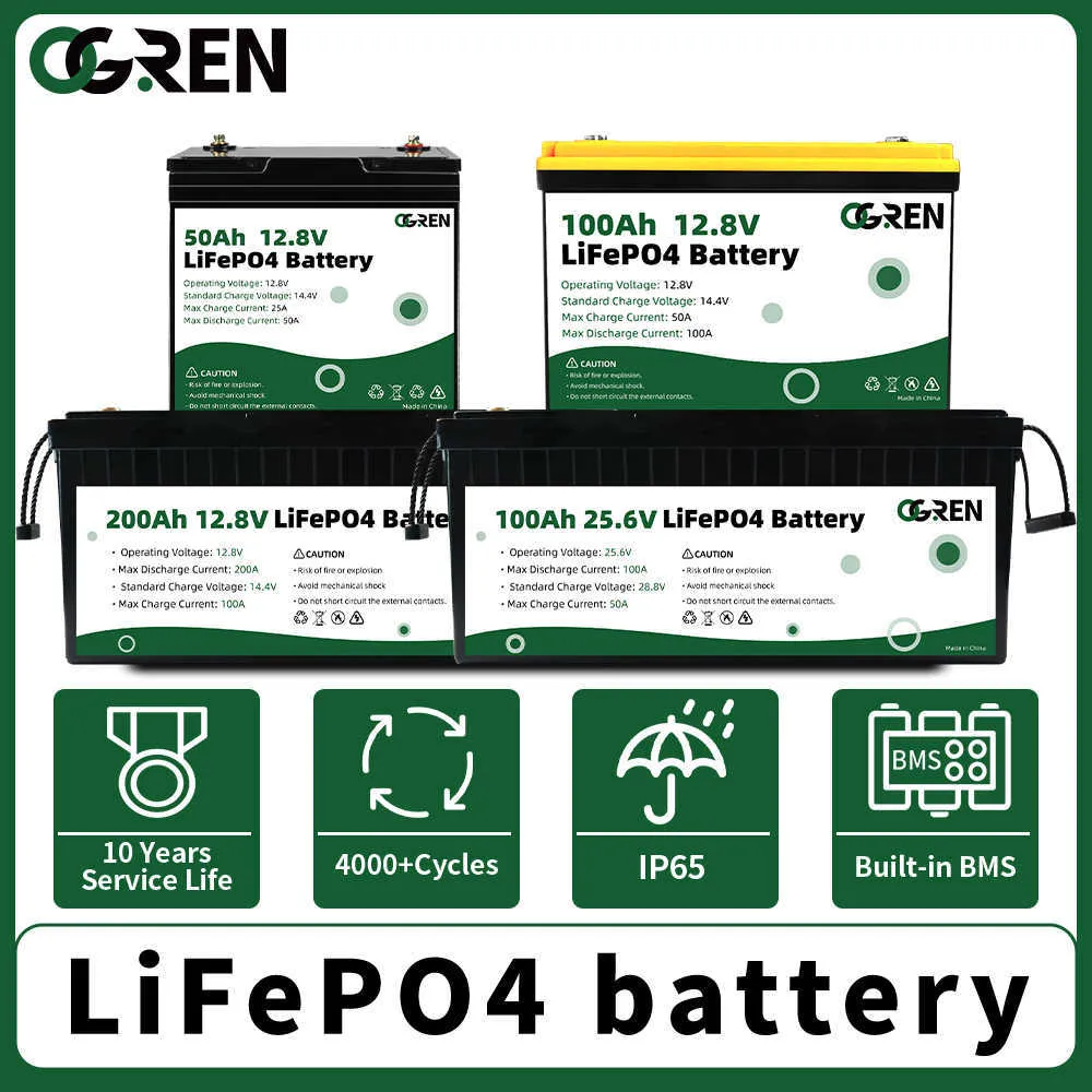 12V 100AH 200AH 50AH 24V 100Ah LiFePO4 batterie Lithium fer phosphate batterie Rechargeable intégrée BMS RV bateaux moteur chariot élévateur