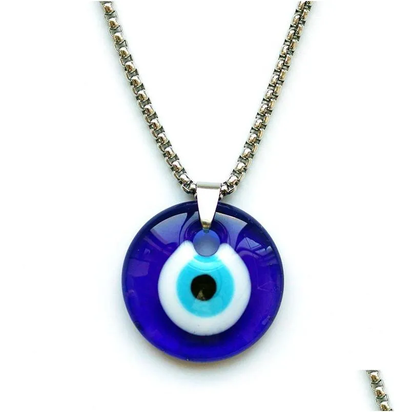 Colliers pendentifs Collier mauvais œil turc pour femmes hommes pendentifs yeux en verre bleu avec chaîne en acier inoxydable protéger bijoux chanceux Dr Dh4Dc