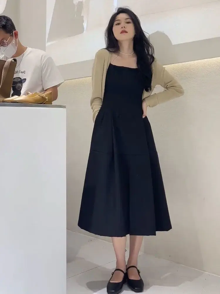 Robes de travail francais Vintage tricote Cardigan Camisole robe ensemble femme debut automne Senior sens Chic belle taille jupe