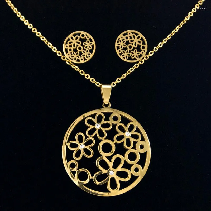Kettingen Risul Fashion Golden Flower Round Charm Jewelry ketting Rolo Roestvrij staal Nice For Girl Women Party Cadeau