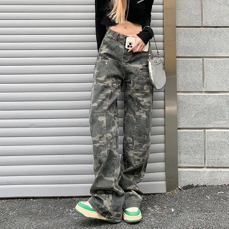 Women's Jeans Zoki Camouflage Women Spring Streetwear Y2K Cargo Denim Pants Fashion Korean Hip Hop Baggy Jean Loose Cotton Trousers 2023