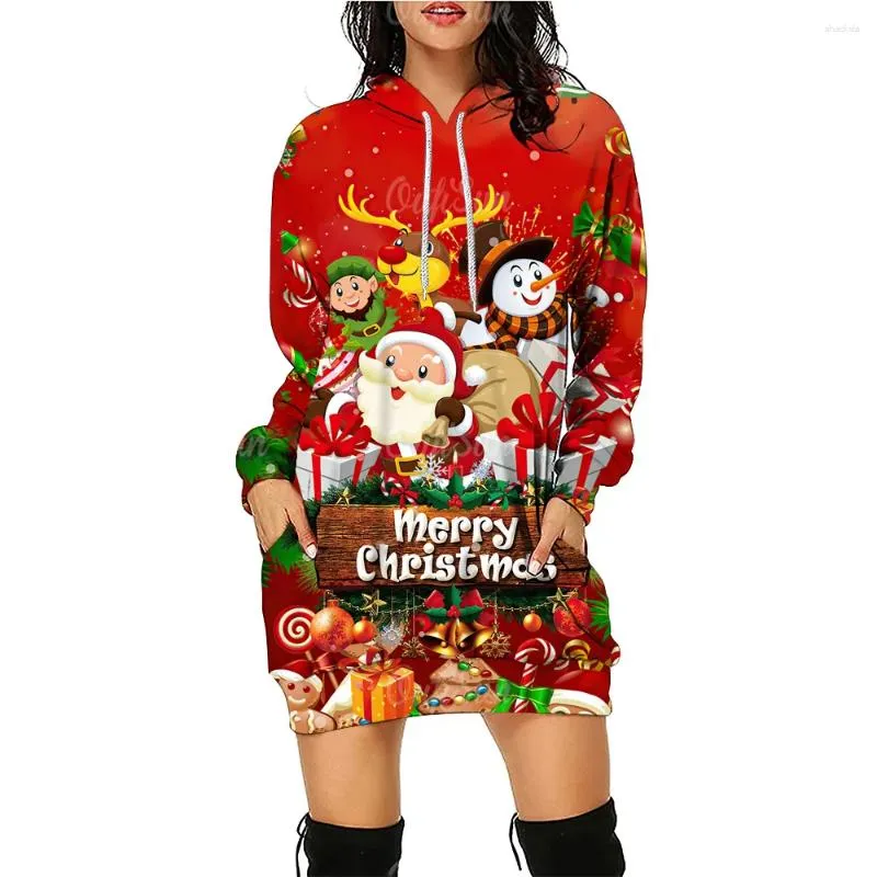 Casual Dresses Christmas Women's Hoodies Dress Cosplay Printed Ladies Hoody streetwear roliga pullover kläder 2024 Klädtröja