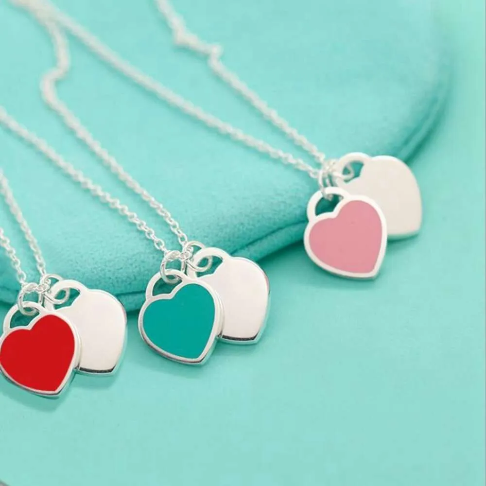 T Heart Necklace Fashion Blue Heart Pink Heart Double Heart Pendant clavicle chain women's simple style necklace