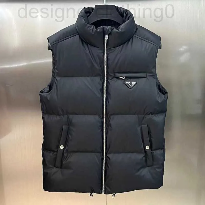 Men's Vests designer luxury High version 2023 winter new P unisex white goose down leather vest jacket with warm standing collar SC47