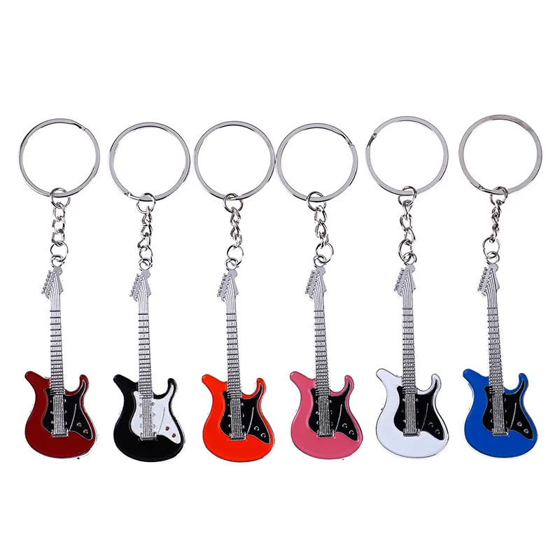 Mini Metal Classic Electric Guitar Keychain Key Car Chain Guitar Key Ring Musical Instruments Pendant For Man Women 6Colors