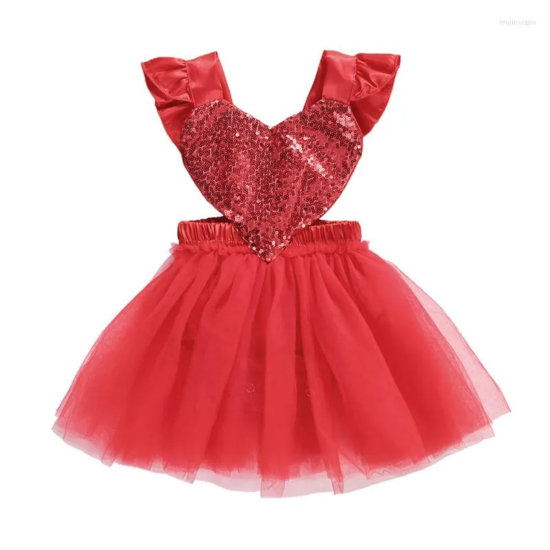 Sukienki dla dziewcząt Romper Romper Walentynkowy Wzór serca Wzór cekiny Wystrój Bez pleców Związek Patch Patchwork Playsit