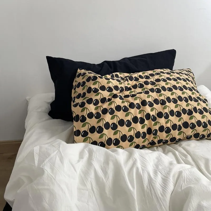 Funda de almohada de algodón con estampado de frutas, ropa de cama negra con estampado de doble cara, funda de cojín trasero, decoración decorativa para dormitorio y hogar