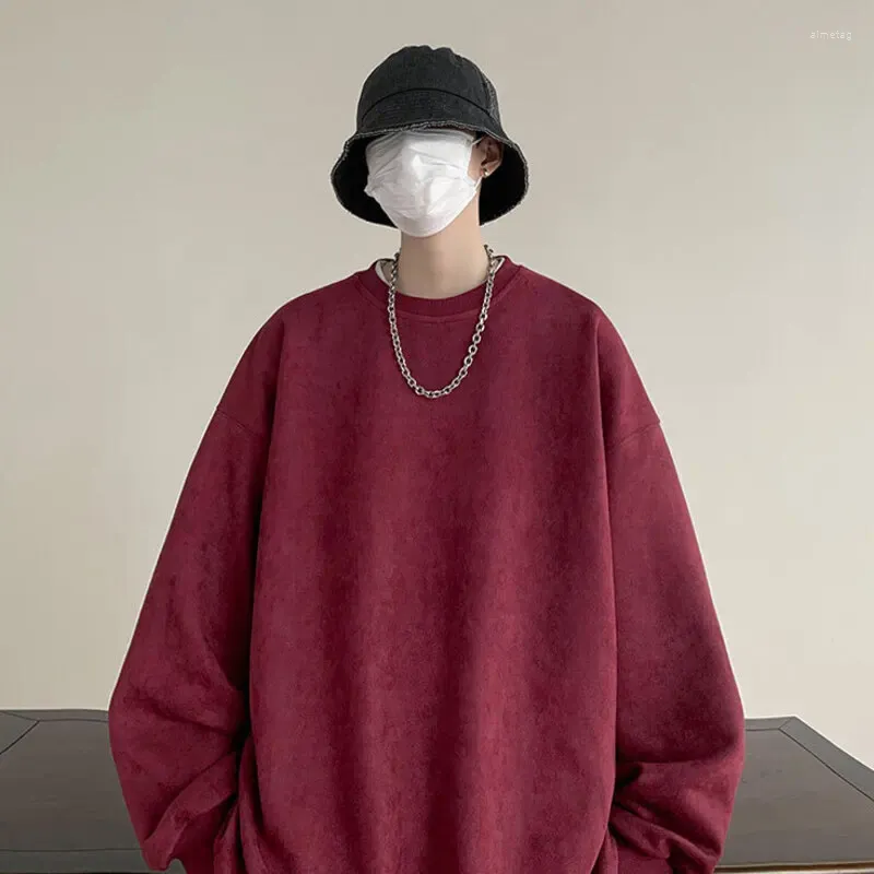 Bluzy męskie zamszowe odzież vintage Men Y2K Pullovers Autumn Hip Hop Streetwear HARAJUKU duże męskie bluzy męskie bluzy