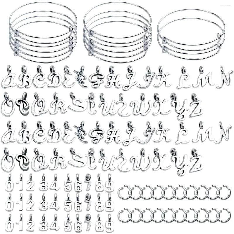 Pendant Necklaces 20pcs Expandable Bangle Bracelets Adjustable Wire And 52pcs Letter A-Z Charms Pendants 100pcs Jewelry Jump Rings