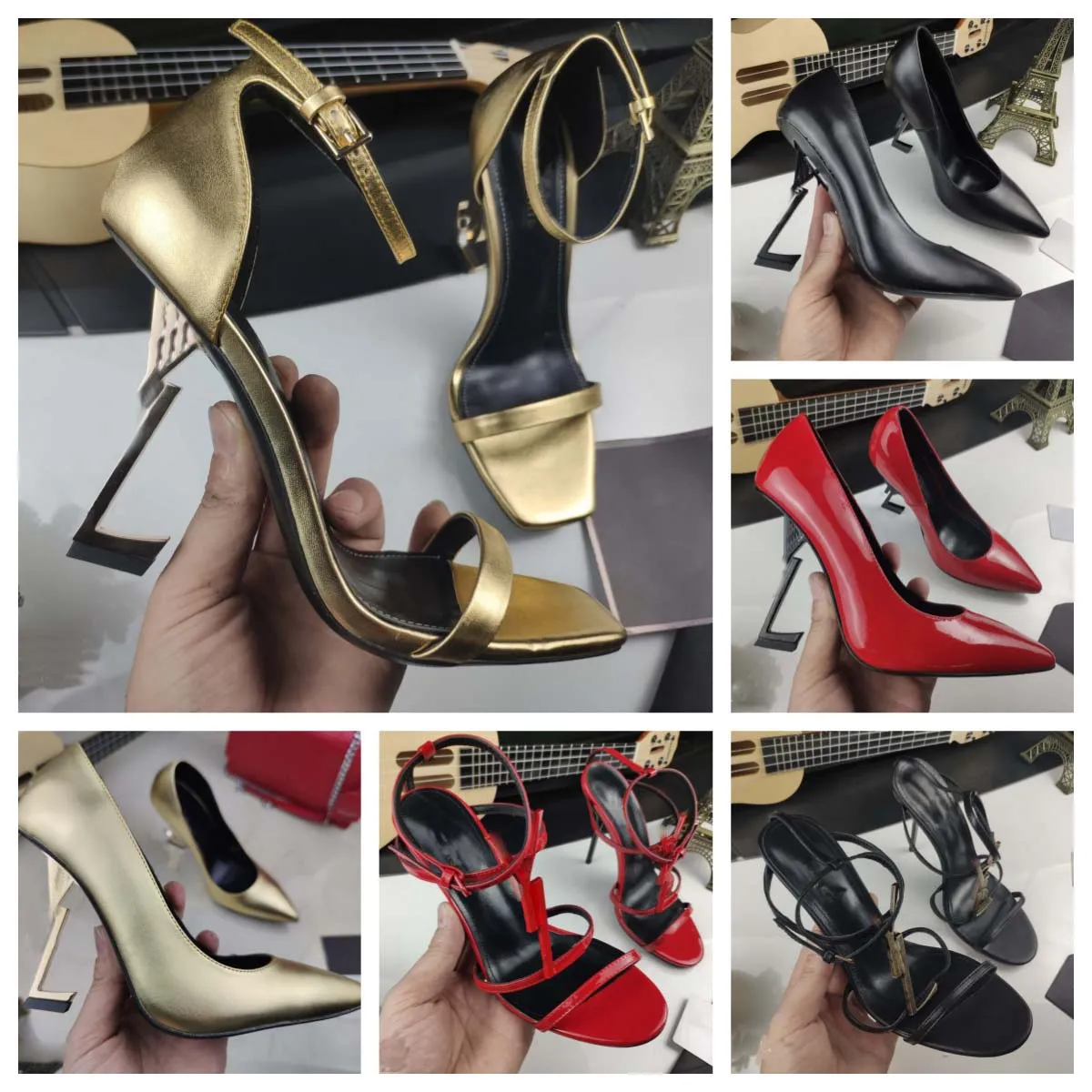 туфли-лодочки на каблуке женские дизайнерские туфли на высоком каблуке женские модельные туфли карьера лоферы Eate Золотые тона тройные черные нюдовые красные классические сандалии