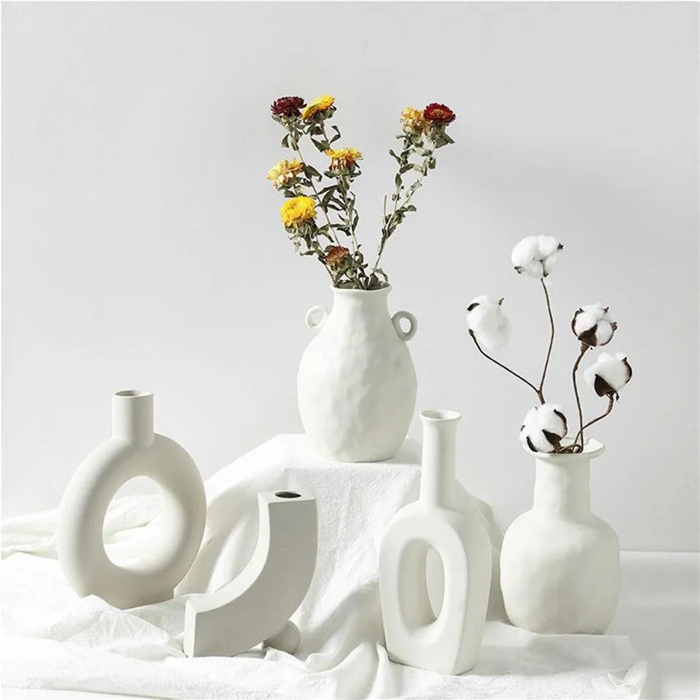 Nordic Ins Vaso in ceramica Ornamenti per la casa Bianco Vegetariano Creativo Vaso da fiori in ceramica Vasi Decorazioni per la casa Regali artigianali T200617226c