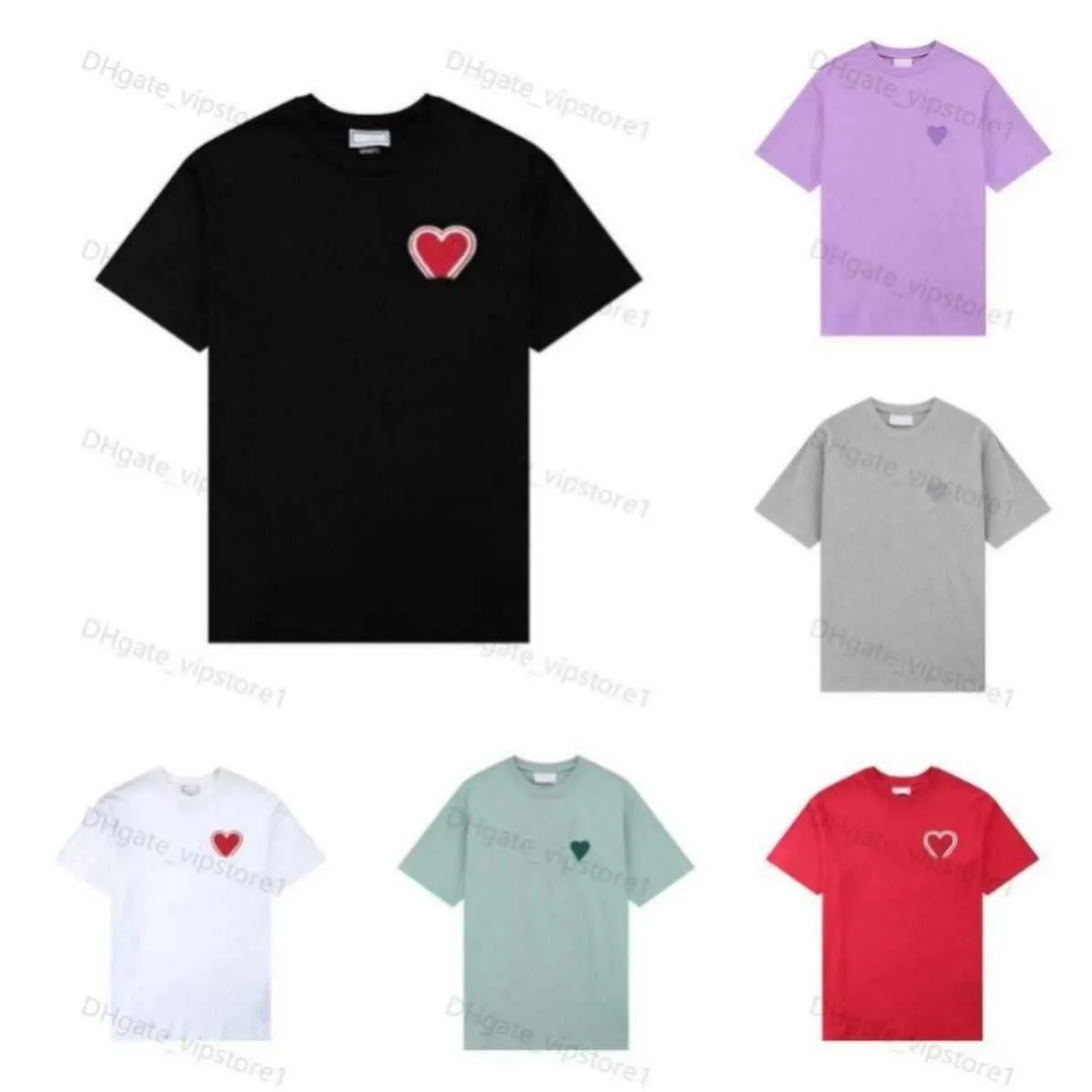 Paris designer amis t shirt 2023 ny macarone godis färg kärlek broderi brev en hjärtan ren bomull korta ärmar för män och kvinnor pm