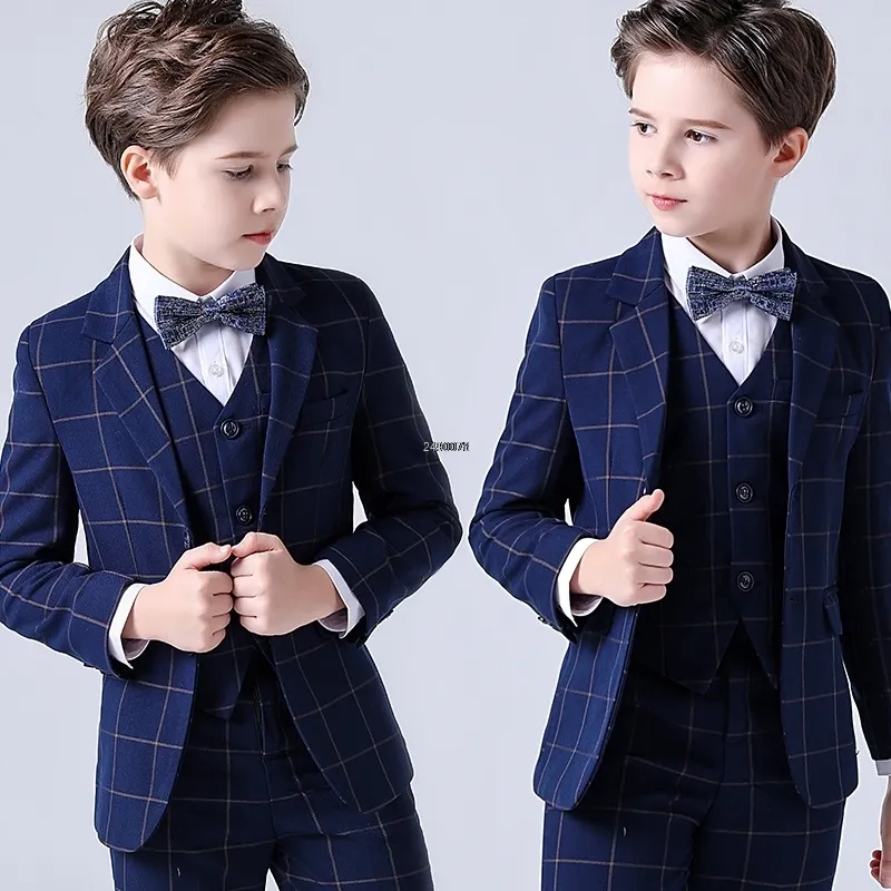 Suits Flower Boys Formal Wedding Suit Kids Prom Party Tuxedo Blazer Children's Day Pinao Performance Costume School Uniform 2-14T 230424