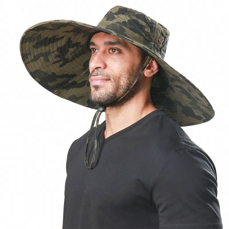 Breathable 100% Cotton Camouflage Army Green Bucket Hat With Wide Brim For  Men And Women Ideal For Camping, Hiking, Fishing 16CM Large Sun Hat Mesh  Anti UV Protection Item #230422 From Shanye08