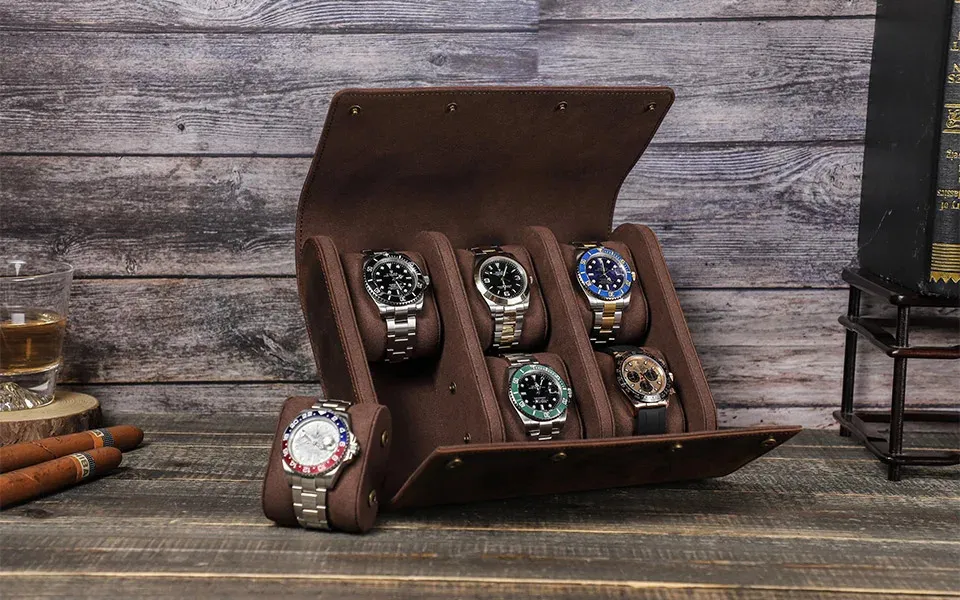 Luxury watch box velvet pillow slots premium display case with framed glass lid hotsell