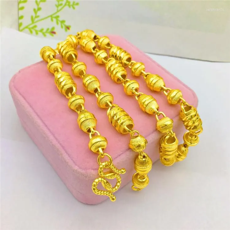 Chains LUXURY 14K GOLD MEN'S NECKLACE FOR WEDDING ENGAGEMENT ANNIVERSARY JEWELRY YELLOW HOLLOW BEADED CHAIN GIFTS MALE