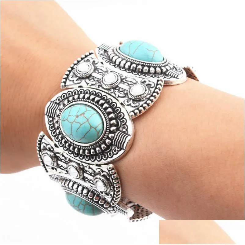 Bracelets de charme Bracelets à breloques Turquoise pour femmes hommes Bracelet de manchette réglable bijoux bohème livraison directe bijoux Bracelets Dhram