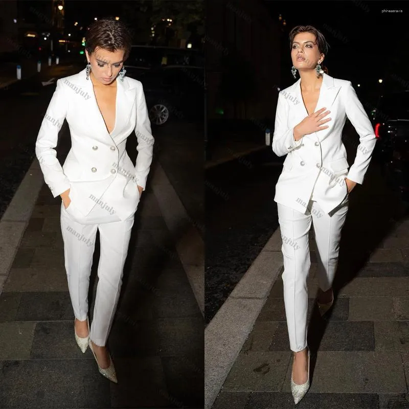 Pantalon de deux pièces pour femmes Simple Blanc Femmes Costume Ensemble Blazer 2 pcs Sexy Veste à revers à pointe Plus Taille Quotidienne Tenue décontractée Robe sur mesure