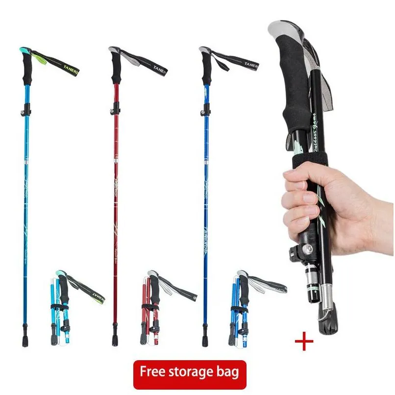 Bastoncini da trekking Bastoncini da trekking Tralight Bastone multifunzione pieghevole Portatile Anti shock Alpenstock Bastone da passeggio sulla neve Arrampicata all'aperto Hik Dhg86