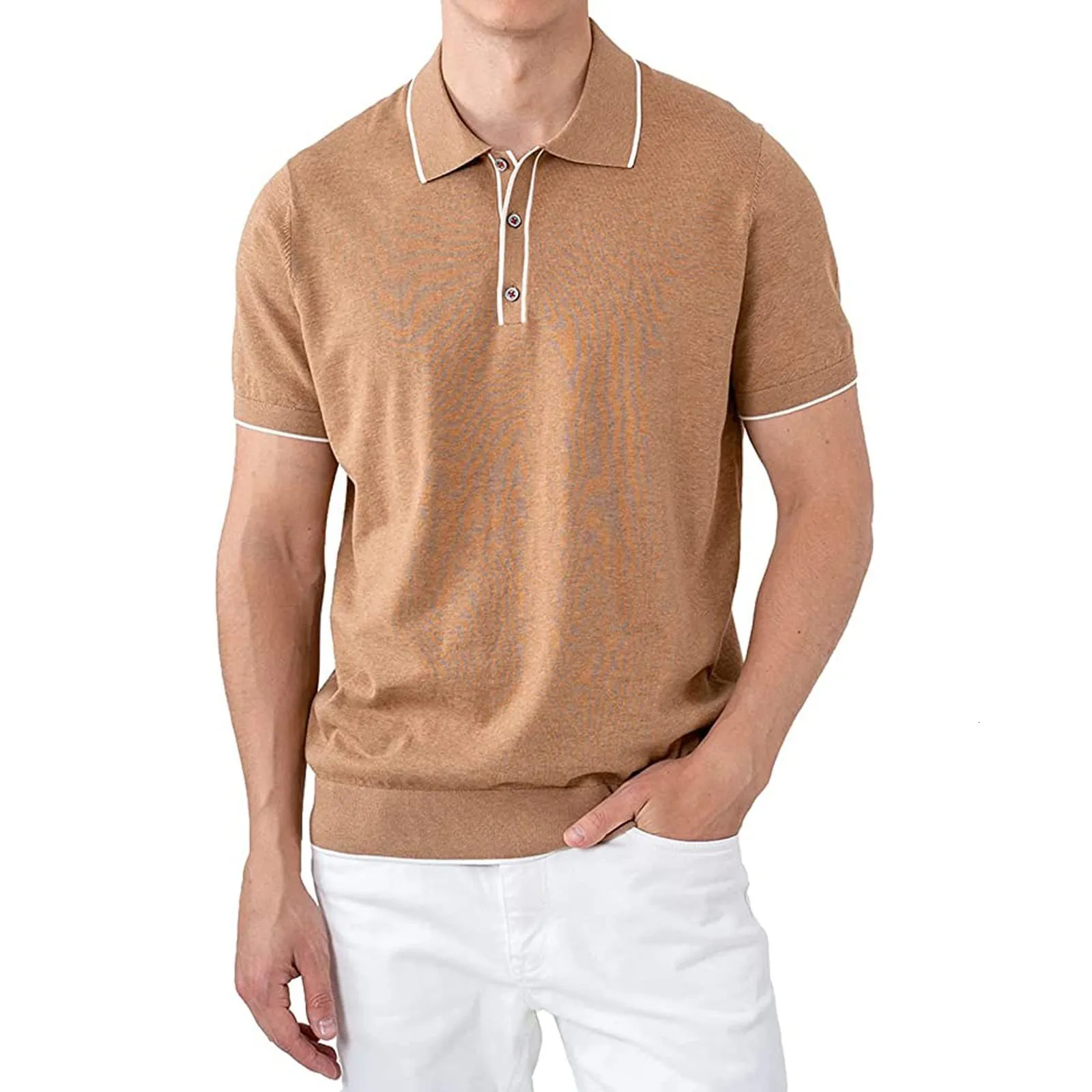 Polos pour hommes Polos pour hommes 100% coton hommes d'affaires haut décontracté polo classique avec trois boutons 230424