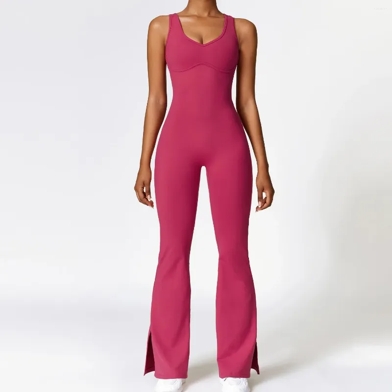 Ensembles actifs ensemble de gymnastique femmes combinaison de Yoga Lycra vêtements de Sport femme tenue de Sport salopette de Fitness vêtements de Sport entraînement femmes rouge marron