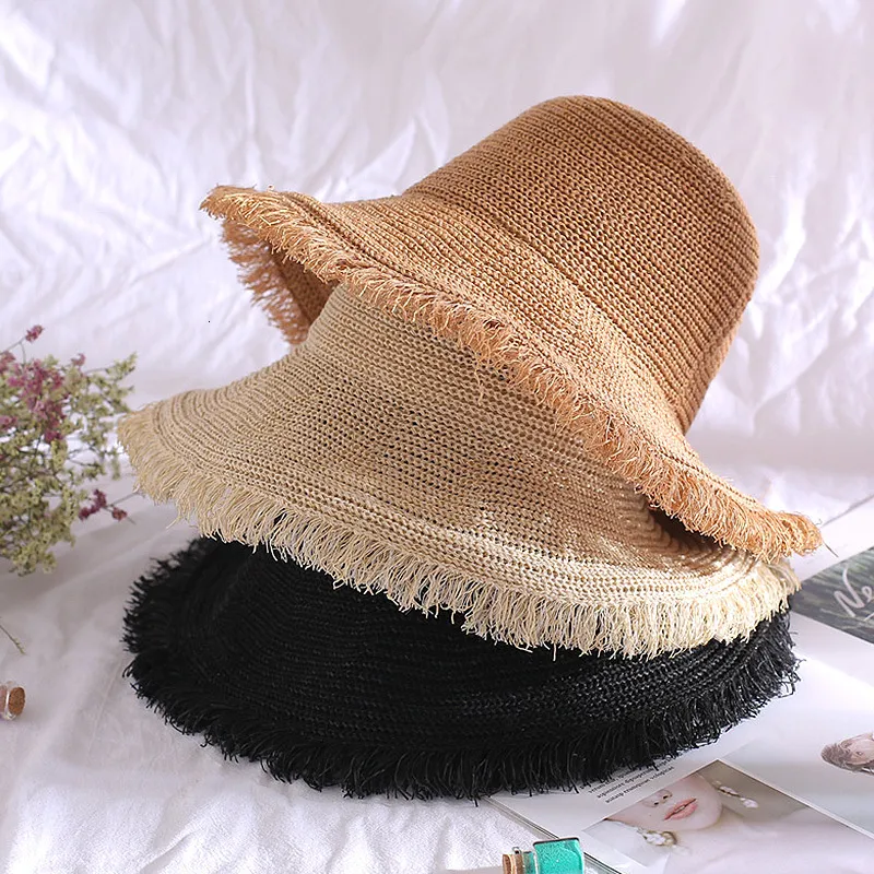 Brede rand hoeden emmer hoeden opvouwbare brede zomers zon hoed voor vrouwen strand UV BESCHERMING STRAGE HAT TRAAD CAP VRAAG VRAME PANAMA CAP EMMERKET HAT 230424