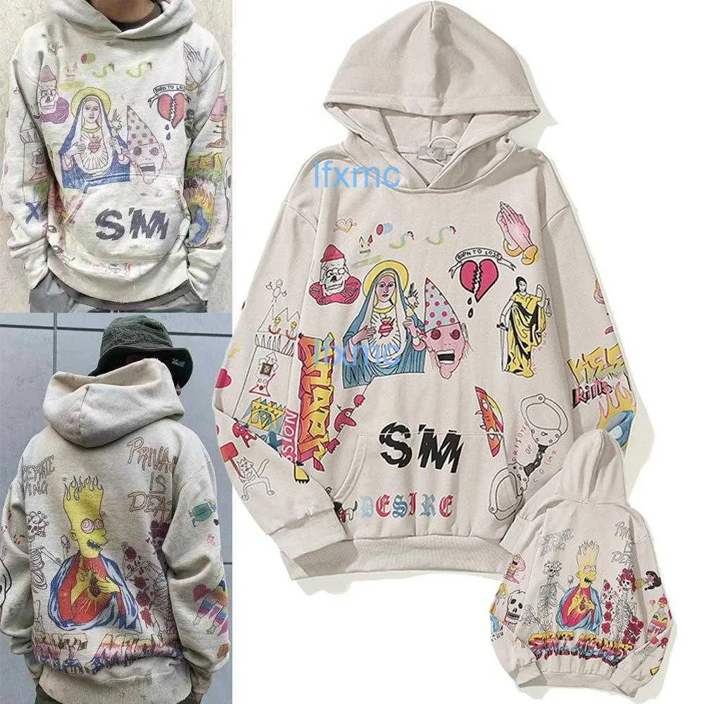 Saint's Hand-painted Graffiti on the Virgin Mary of Religion Damaged and Distressed Cartoon Hoodie Loose Looped Jacket