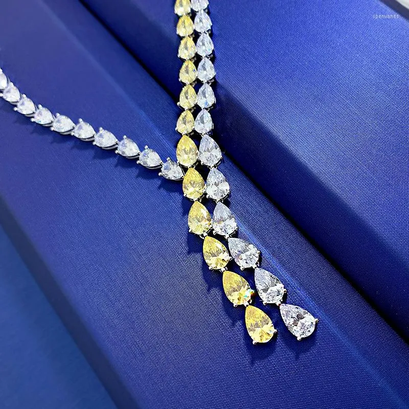 Chaînes précieuses poire coupe topaze diamant collier 925 en argent Sterling fête mariage tour de cou pour les femmes mariée pendentif bijoux