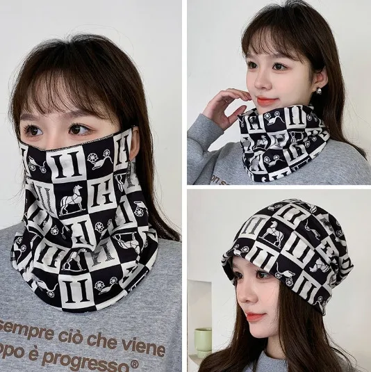 Eenvoudig pluche, aan de oren hangend, verwisselbaar masker Nekbescherming Winddicht Koudbestendig Warm Halsdoekhoes Herfst en Winter Opdrukken Dames Buitenwielrennen Gebreid